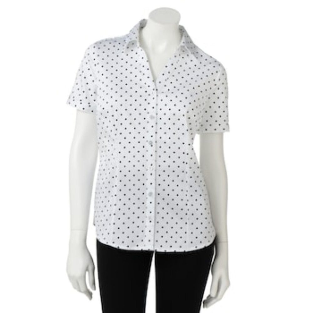 Polka Dot Short Sleeve Button Down Top - M